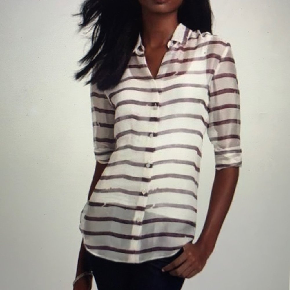 Theory Lerea Stripe Grape Silk Top size M